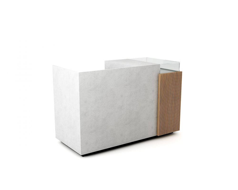 Caisse avec vitrine d'exposition