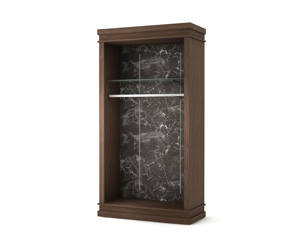 armoire boutique moquable pour boutique en noyer foncé et marbre noir