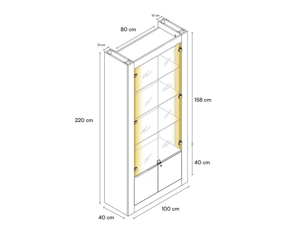 Armoire avec vitrine et éclairage LED