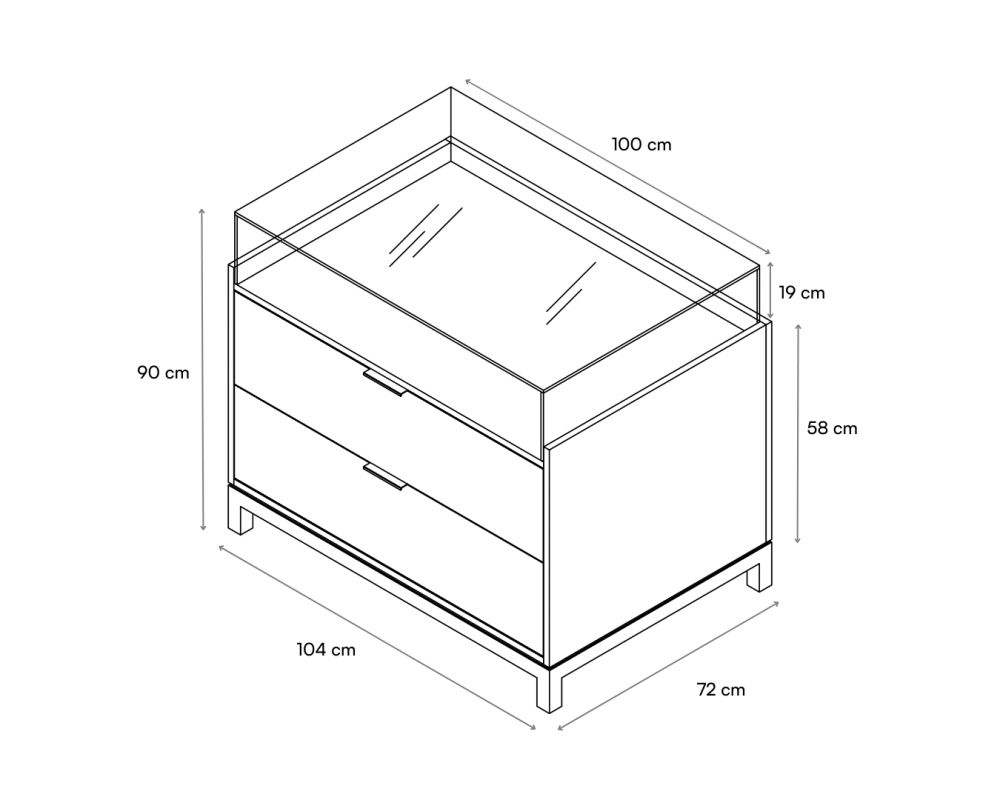 Meuble vitrine ouverte avec tiroirs